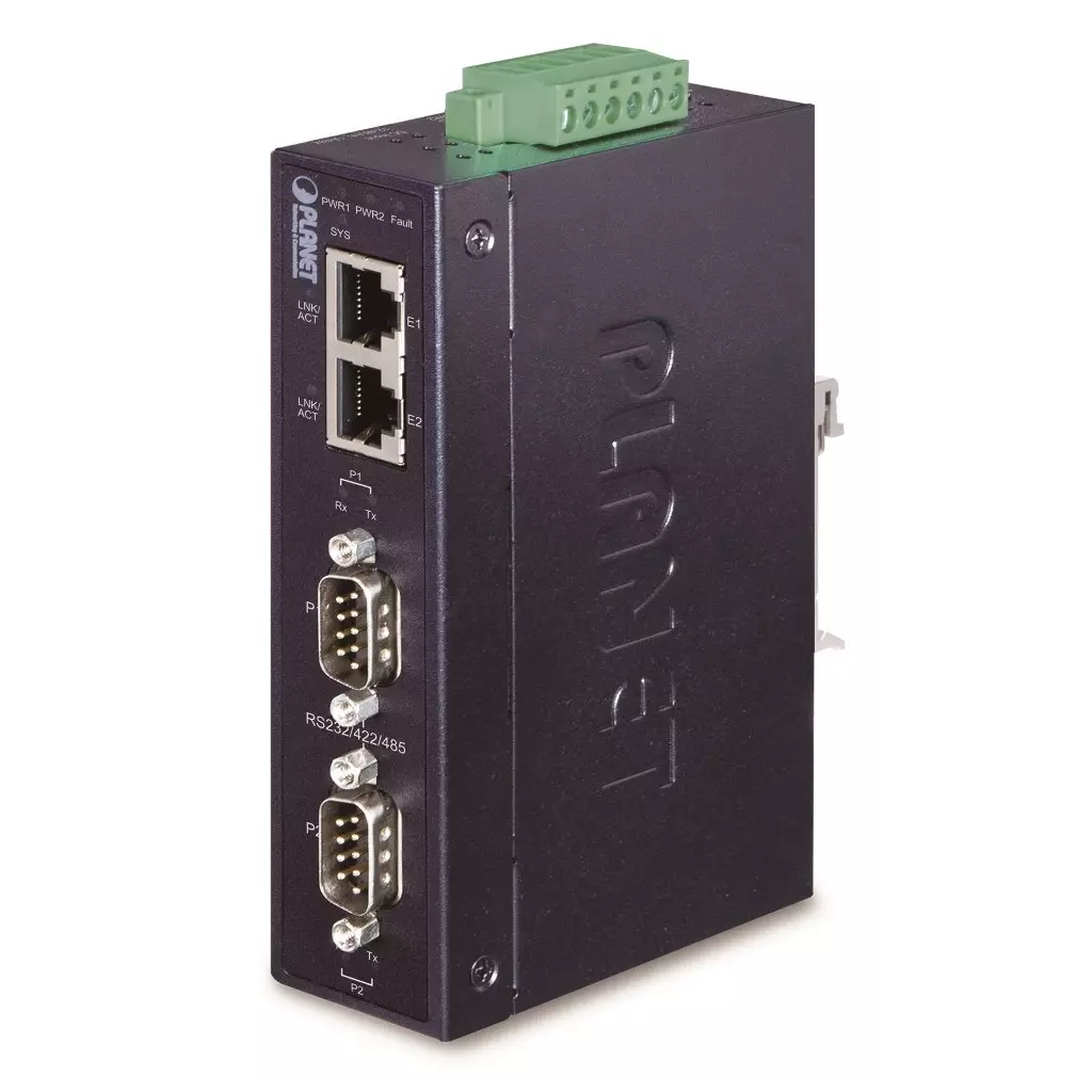 Obrázek produktu Planet průmyslový konvertor RS-232/422/485 na IP, 2x COM, 2x 100Base-T, ESD+EFT 6kV