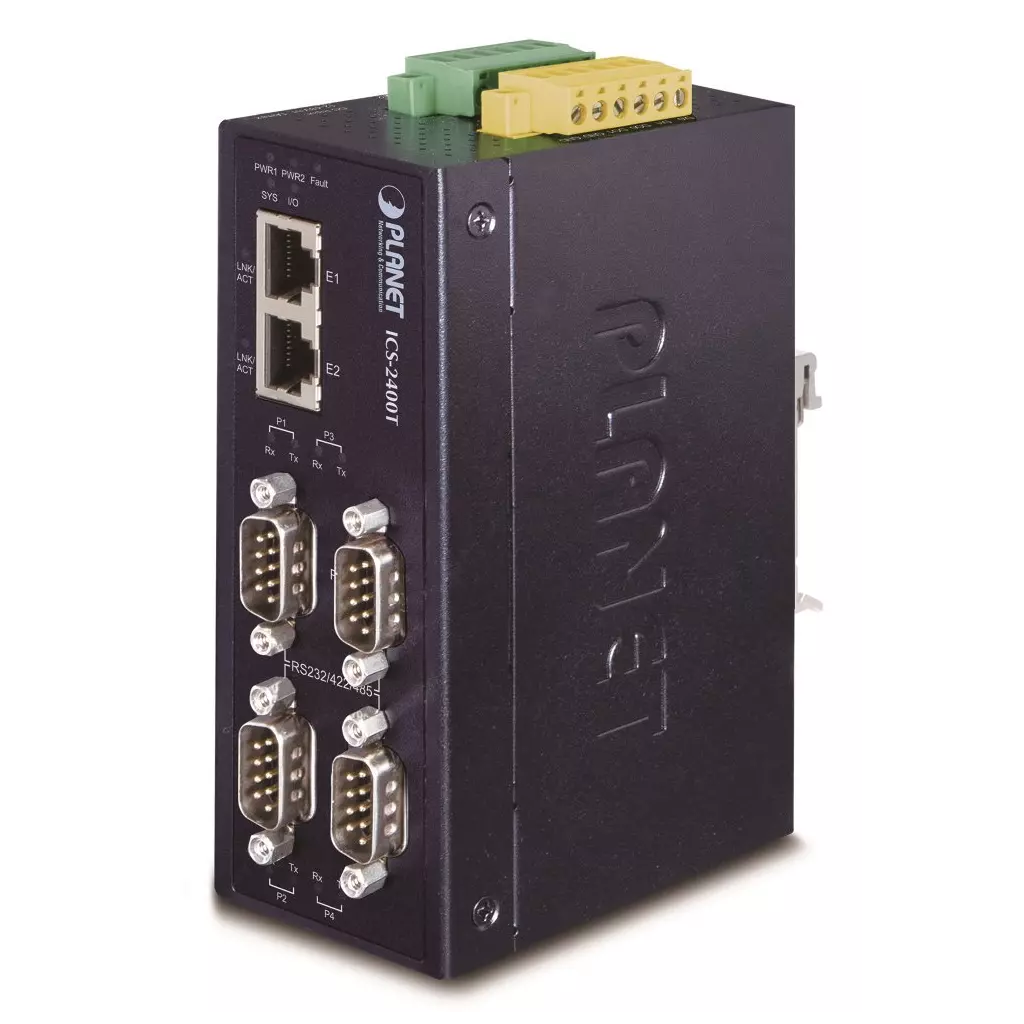 Obrázek produktu Planet průmyslový konvertor RS-232/422/485 na IP, 4x COM, 2x 100Base-T, ESD+EFT 6kV