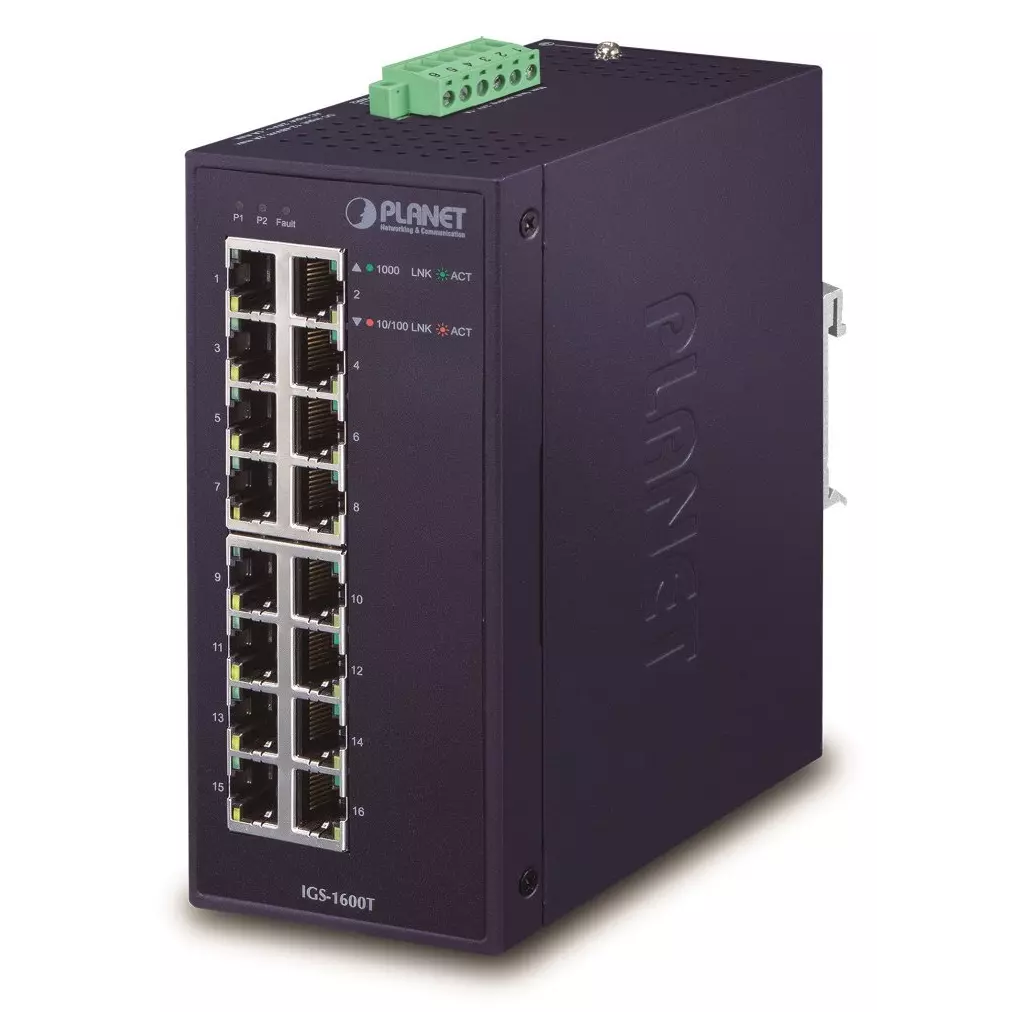 Obrázek produktu Planet IGS-1600T Průmyslový Switch 16x1Gb, dual 12-48VDC/24VAC, -40~+75°C, fanless