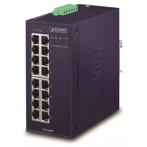 obrázek produktu Planet IGS-1600T Průmyslový Switch 16x1Gb, dual 12-48VDC/24VAC, -40~+75°C, fanless