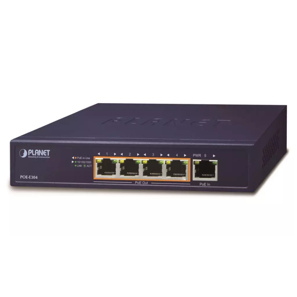 Obrázek produktu Planet PoE/LAN extender, 1xPoE-in, 4xPoE-out 65W, 802.3bt/at/af, Gigabit