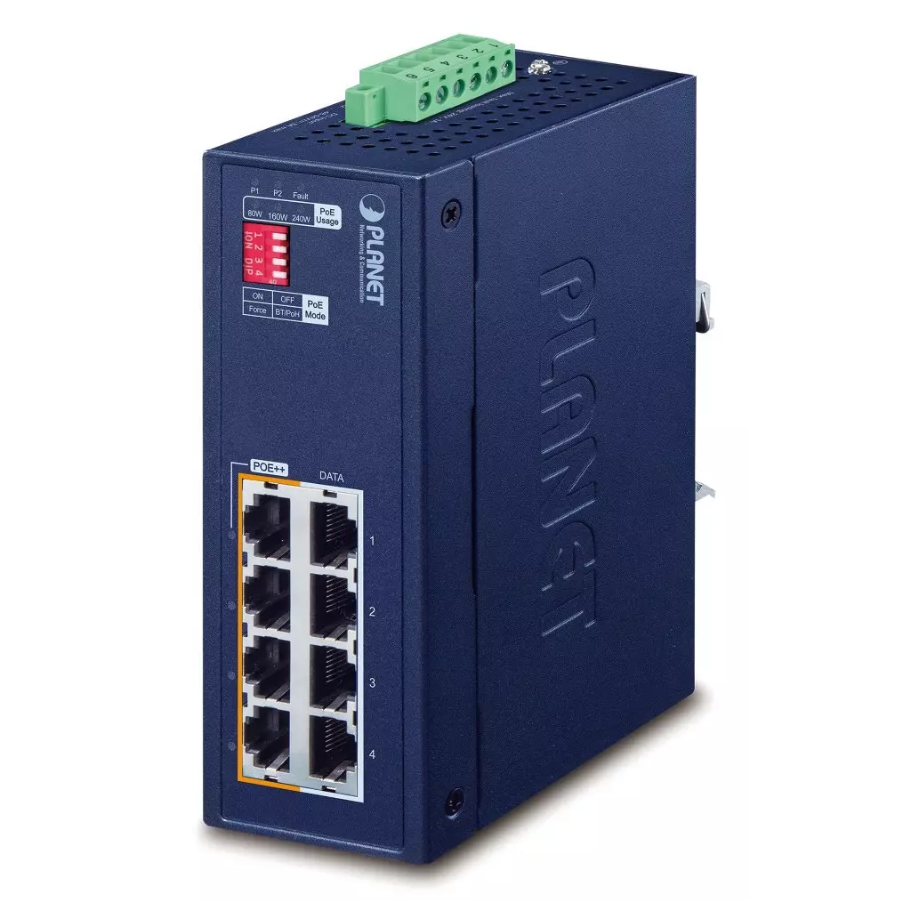 Obrázek produktu Planet IPOE-470-12V PoE průmyslový injektor, 8x 1Gb, 4x 802.3bt 95/240W, DIN, IP30, -40~75°C, 12-54VDC