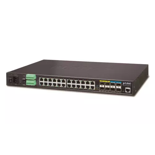 obrázek produktu Planet IGS-6325-20T4C4X průmyslový L3 switch, 20x1Gb, 4x1Gb SFP, 4x10Gb SFP+, 2x power-in, -40~75°C, IP30, fanless