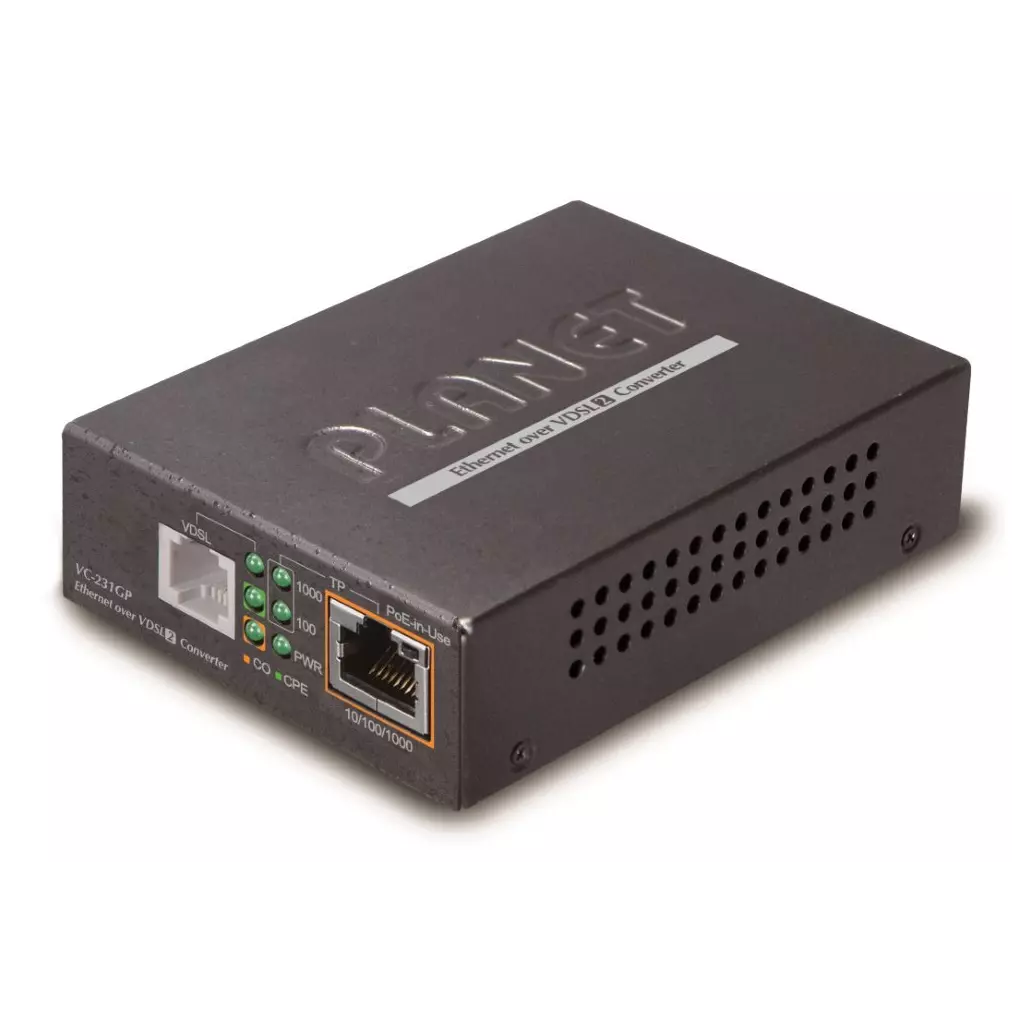 Obrázek produktu Planet VC-231GP, Ethernet VDSL2 konvertor, 1000Base-T, PoE 802.3at 30W, profil 30a, G.993.5 Vectoring, G.INP