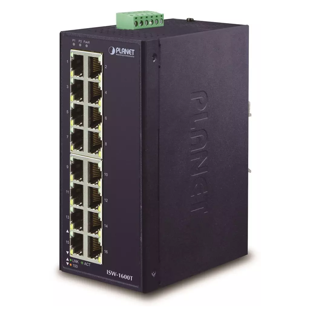 Obrázek produktu Planet ISW-1600T, 16x 10/100, DIN,IP30, -40~75°C, 12-48VDC, IEEE 802.3az (EEE), EFT+ESD