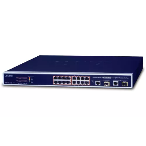 obrázek produktu Planet FGSW-1816HPS L2 switch, 16x100Mb, 2x1Gb SFP, 16x PoE 802.3at 220W