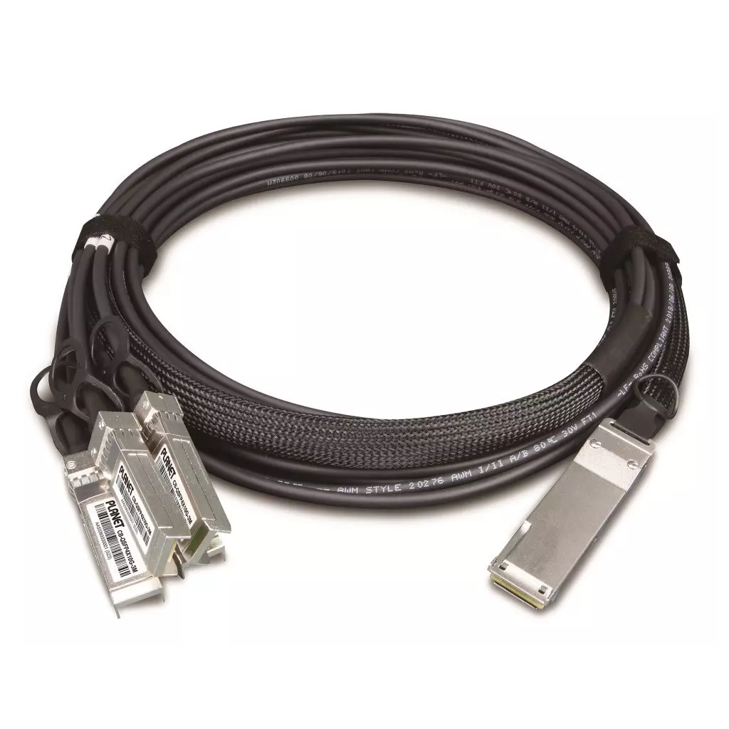 Obrázek produktu Planet CB-QSFP4X10G-5M, metalický spojovací kabel QSFP+ 40Gb/s na 4x SFP+ 10Gb, délka 5m
