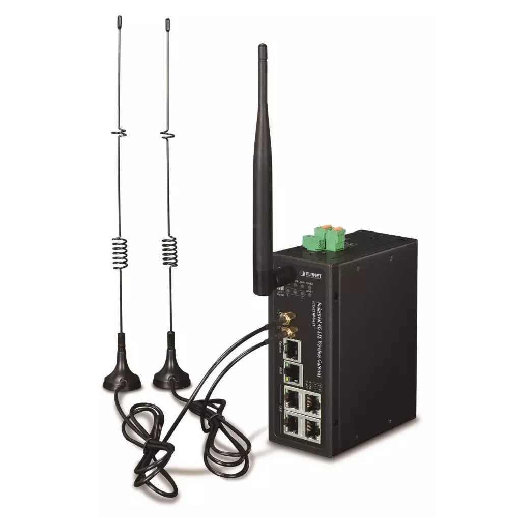 Obrázek produktu Planet IoT/M2M průmyslová brána, 1xWAN+3xLAN 1Gb, 2xLTE, WiFi ac, 3xCOM, I/O, DIN, IP30, -35/+75C, 9-36VDC