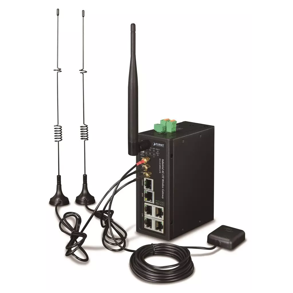Obrázek produktu Planet IoT/M2M průmyslová brána, 1xWAN+3xLAN 1Gb, 2xLTE, WiFi ac, GPS, 3xCOM, I/O, DIN, IP30, -36/+75C, 9-36VDC