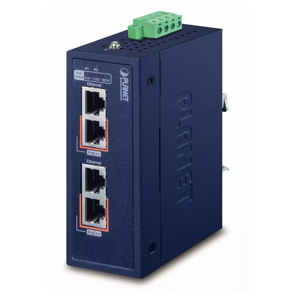 Obrázek produktu Planet IPOE-270-12V PoE průmyslový injektor, 2x port, 4x 1/2.5/5Gb, 2x 802.3bt 95/180W, DIN, IP30, -40~75°C, 12-56VDC
