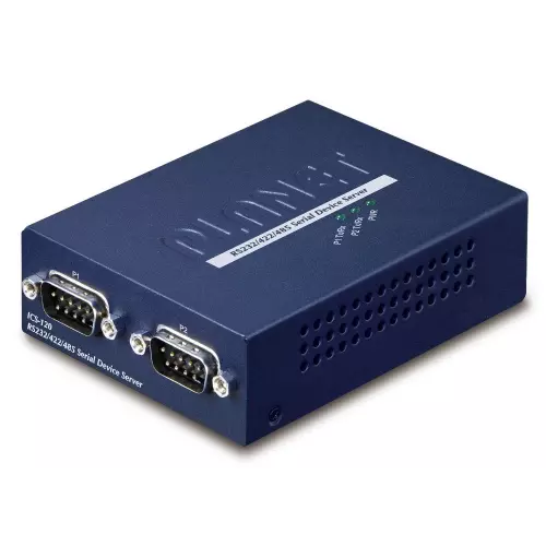 obrázek produktu Planet konvertor RS-232/422/485 na IP, 2x COM, 100Mb, -10~+60°C, SNMP+Telnet