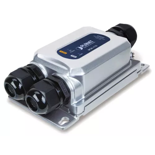 obrázek produktu Planet IPOE-175S, Ultra PoE průmyslový splitter 802.3bt do 60W, výstup 12VDC, 1Gb, DIN, IP67, -40~75st., PoH