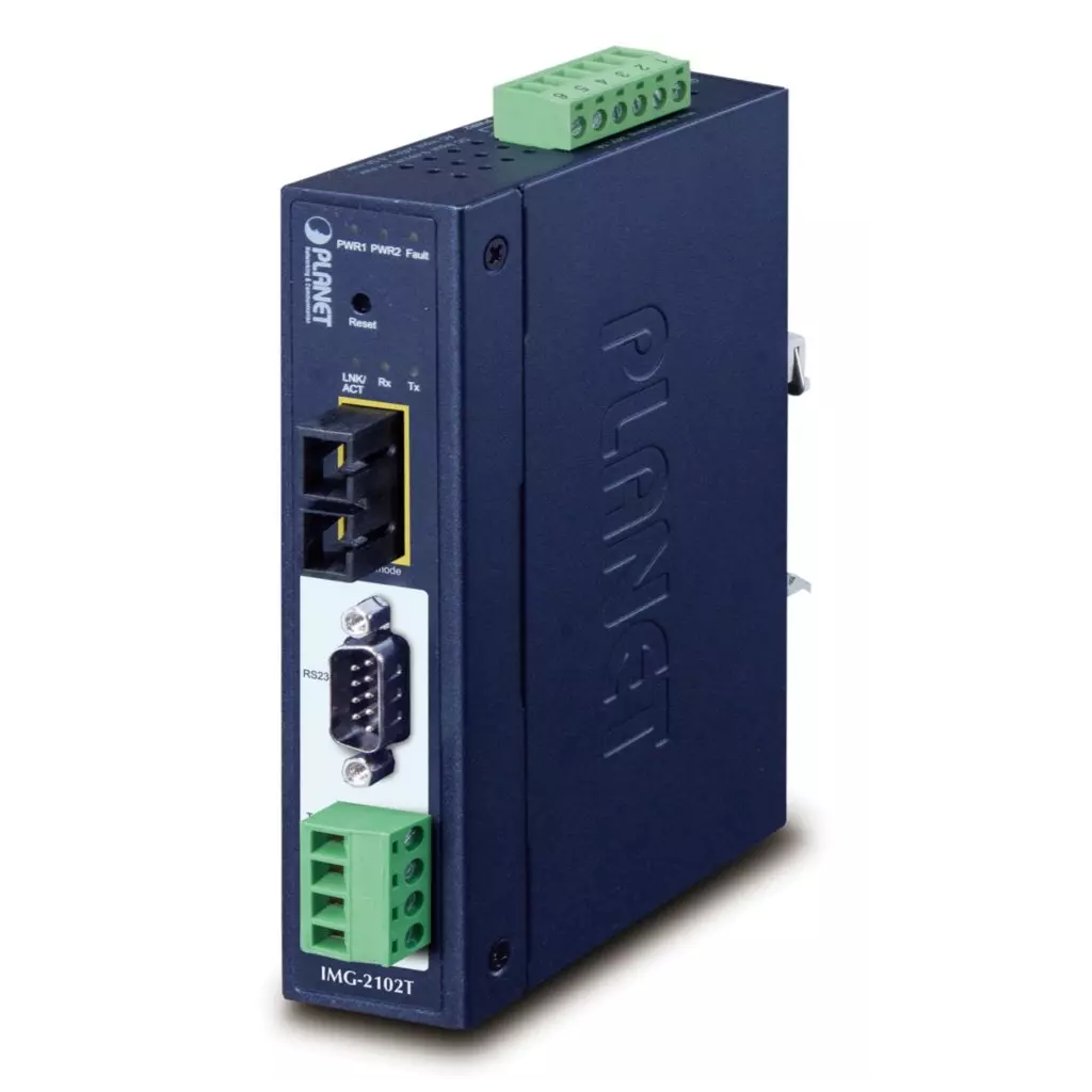Obrázek produktu Planet MODBUS průmyslová brána RS-232/422/485 na IP, 1x COM, 100Base-FX SC MM 2km, RTU/ACSII, -40až+75°C, 9-48VDC,IP30