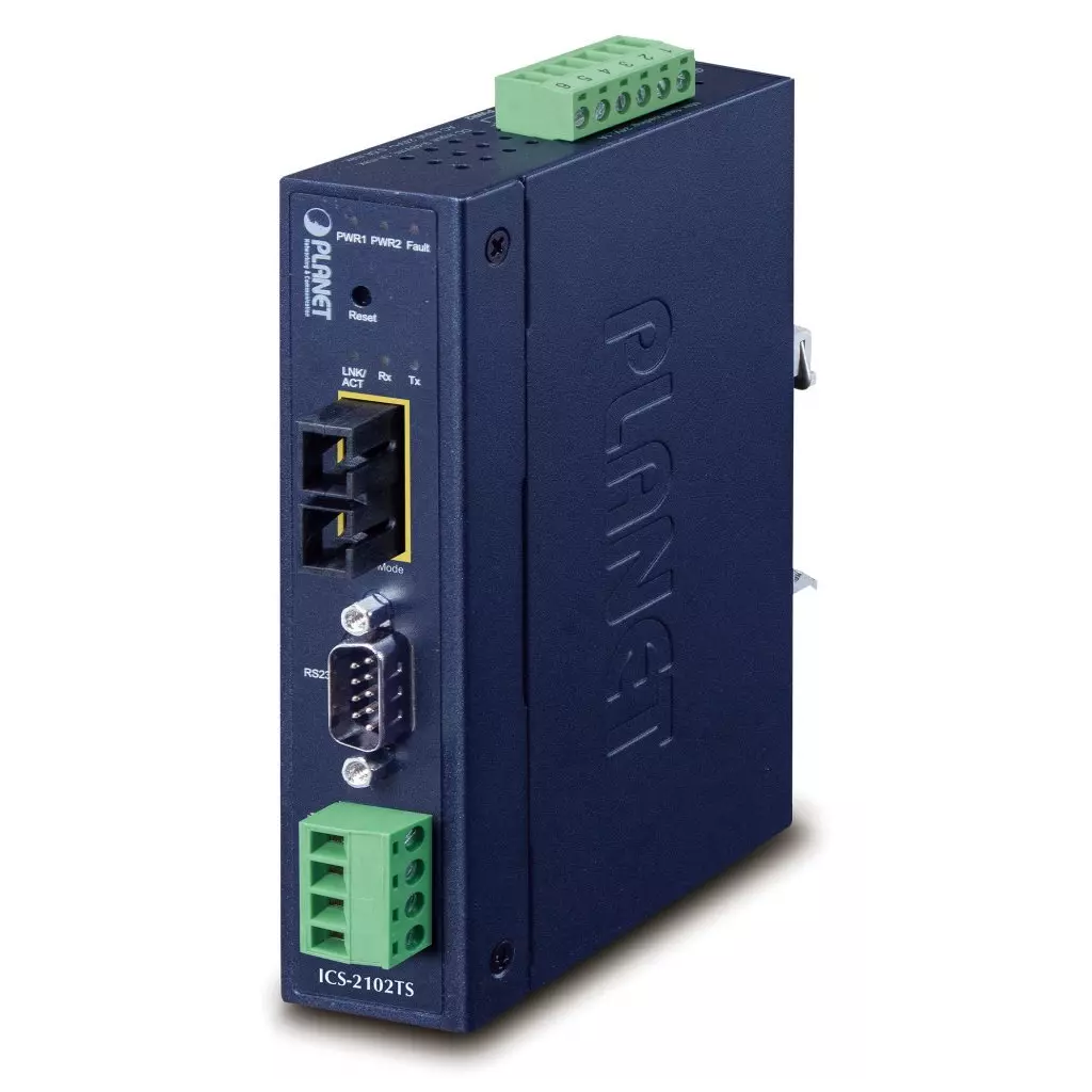 Obrázek produktu Planet průmyslový konvertor RS-232/422/485 na IP, 1x COM, 1x 100Base-FX SC SM 30km, 9-48VDC, 24VAC, -40~+75°C, IP30