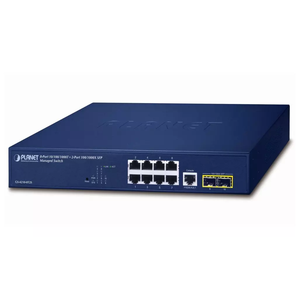 Obrázek produktu Planet GS-4210-8T2S L2 switch, 8x1Gb, 2x1Gb SFP, QoS