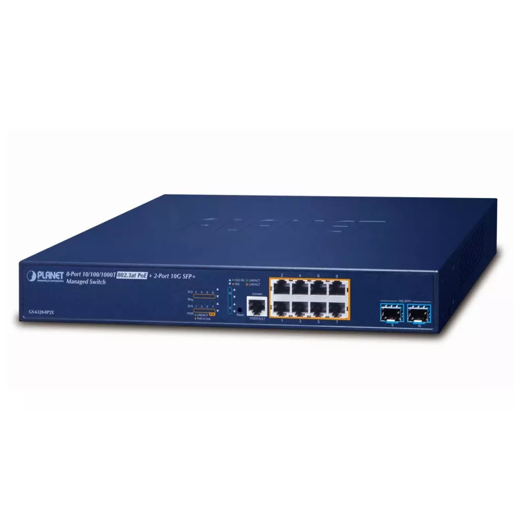 Obrázek produktu Planet GS-6320-8P2X L3 switch, 8x1Gb, 2x10Gb SFP+, 8x PoE 802.3at 120W