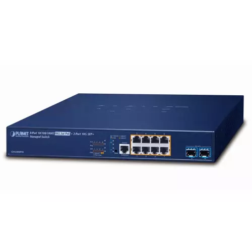 obrázek produktu Planet GS-6320-8P2X L3 switch, 8x1Gb, 2x10Gb SFP+, 8x PoE 802.3at 120W