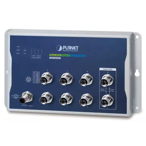 obrázek produktu Planet WGS-5225-8MT plochý L3 switch, 8x1Gb M12, 9-48VDC, -40~75°C, IP40, fanless