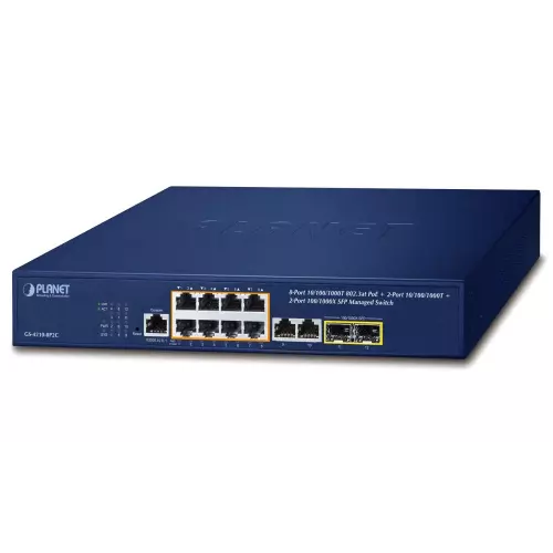 obrázek produktu Planet GS-4210-8P2C L2 switch, 10x1Gb, 2x1Gb SFP, 8x PoE 802.3at 120W, QoS