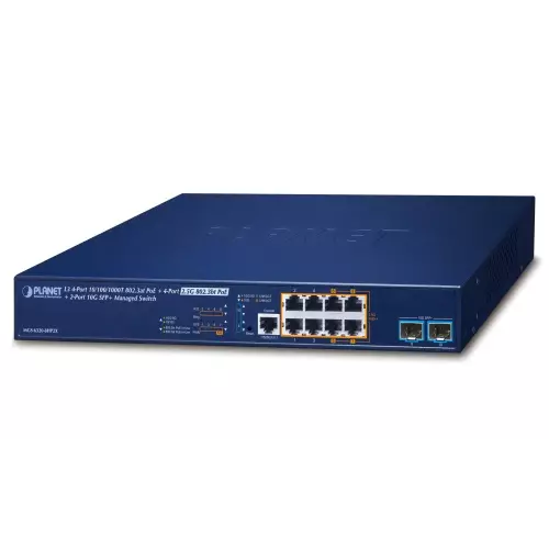 obrázek produktu Planet MGS-6320-8HP2X L3 switch, 4x1Gb, 4x2.5Gb, 2x10G SFP+, 4x PoE 802.3at 240W