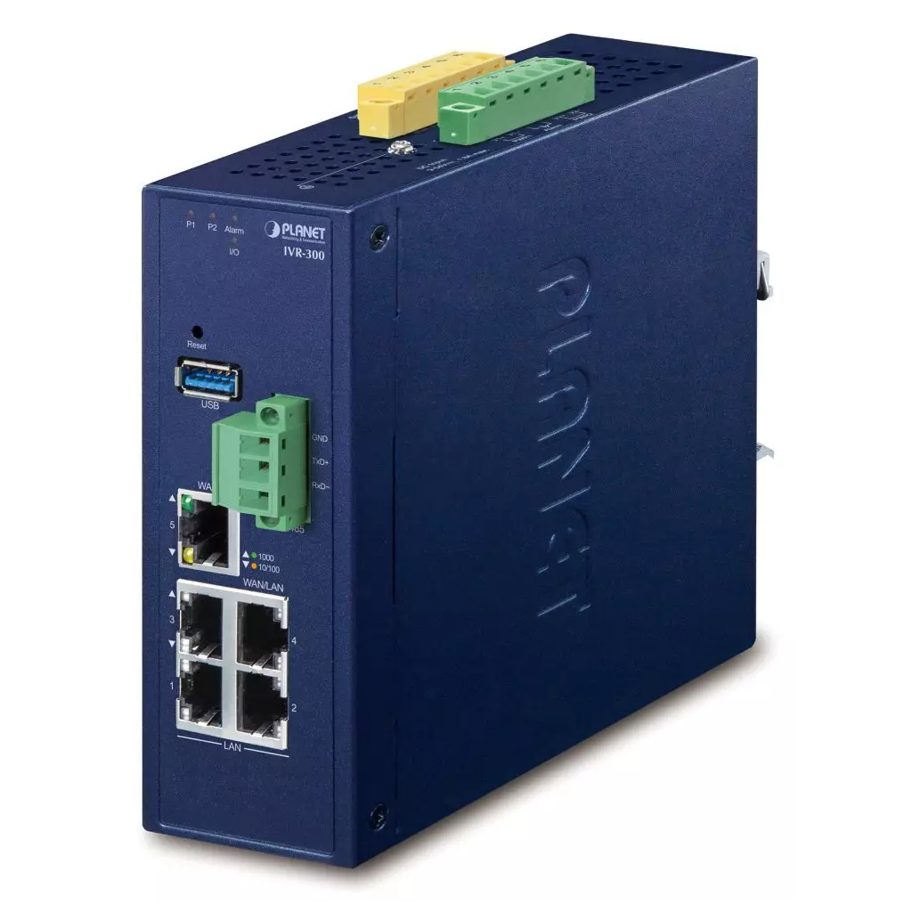Obrázek produktu Planet IVR-300 Enterprise router/FW VPN/VLAN/QoS/HA/AP kontroler, 2xWAN(SD-WAN), 3xLAN, IP30, -40/75st, 9-54VDC