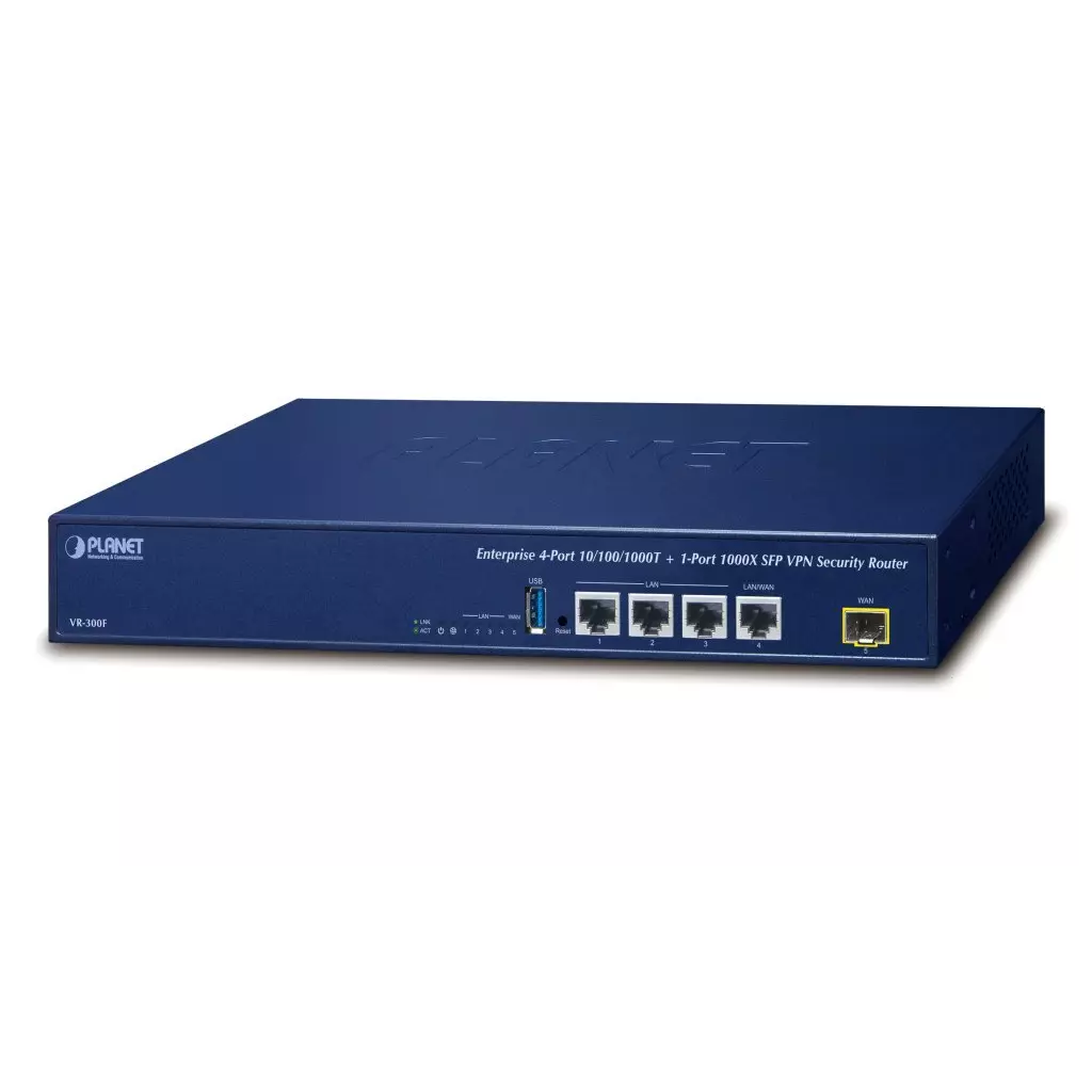 Obrázek produktu Planet VR-300F Enterprise router/firewall VPN/VLAN/QoS/HA/AP kontroler, 2xWAN(SD-WAN), 3xLAN, 1xSFP