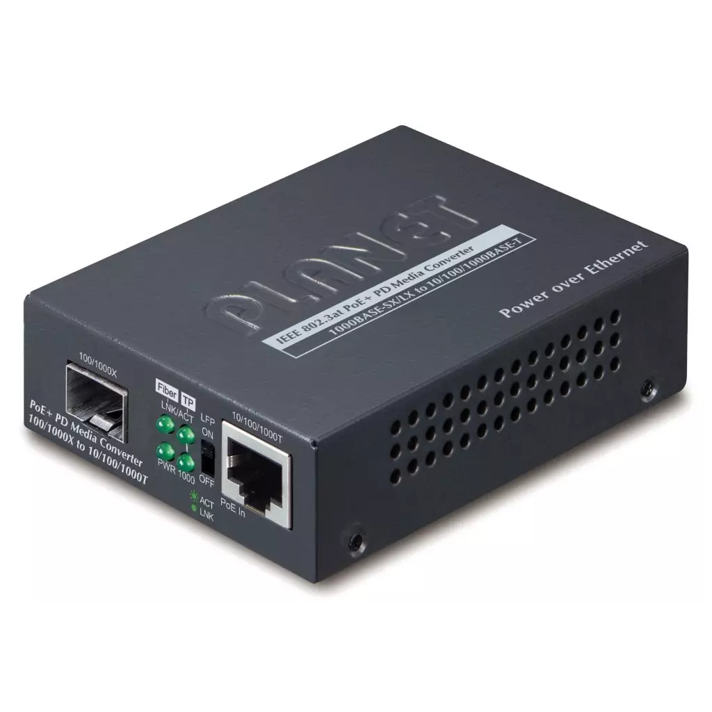 Obrázek produktu Planet GT-805A-PD konvertor 10/100/1000Base-T / miniGBIC SFP/ napájený z PoE 802.3af/at/bt