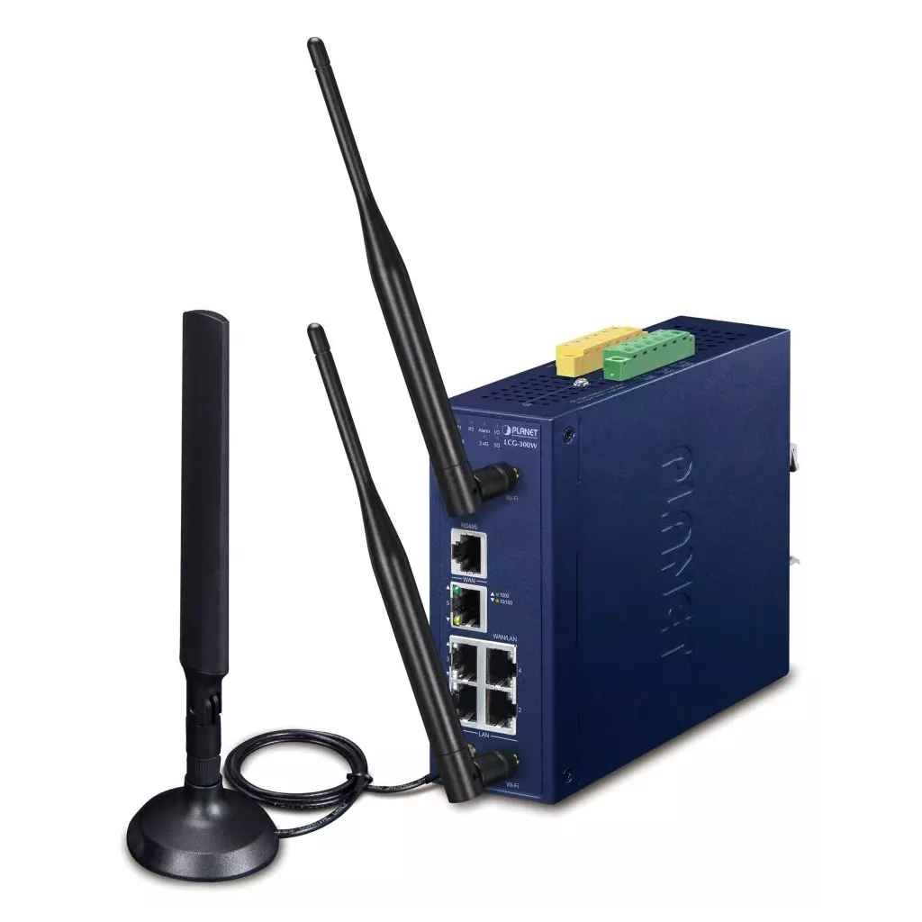 Obrázek produktu Planet LCG-300W IoT LoRaWAN průmyslová brána, 5x LAN 1Gb, WiFi 2,4+5GHz 802.11ax, DIN, IP30, -40/+75C, 9-54VDC