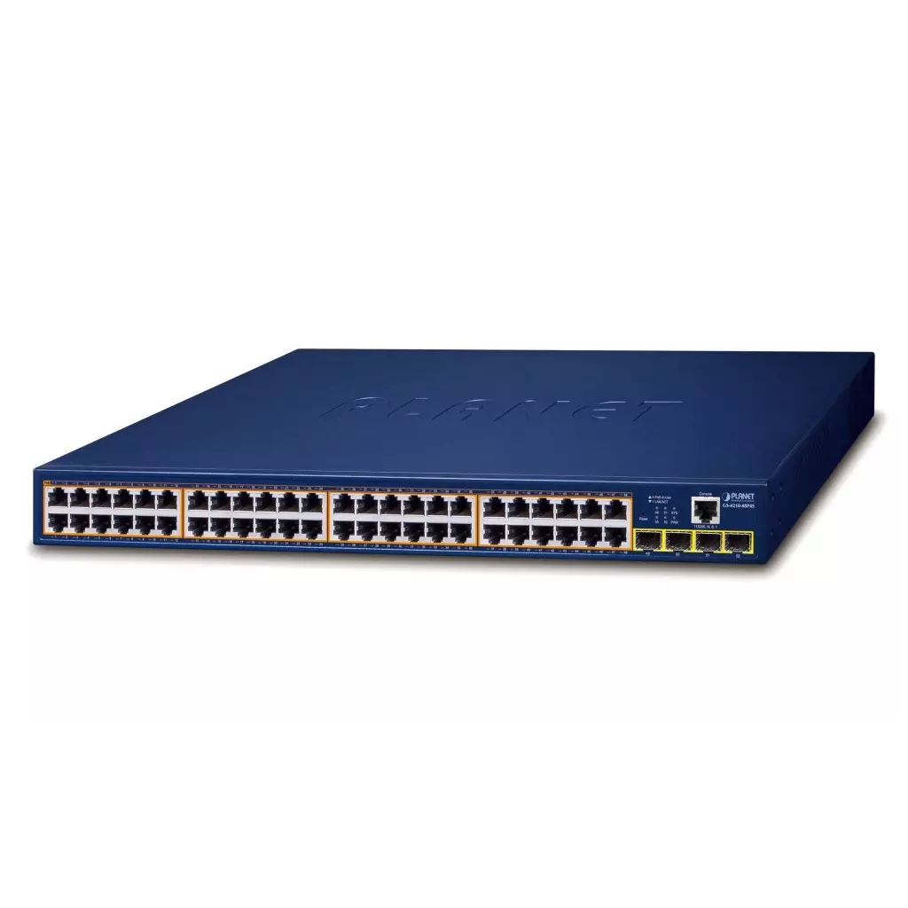 Obrázek produktu Planet GS-4210-48P4S L2 switch, 48x1Gb, 4x1Gb SFP, 48x PoE 802.3at 600W, QoS