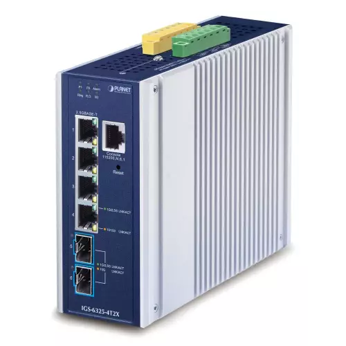 obrázek produktu Planet IGS-6325-4T2X průmyslový L3 switch, 4x1Gb, 2x10Gb SFP+, 9-48VDC, -40~75°C, IP30, fanless