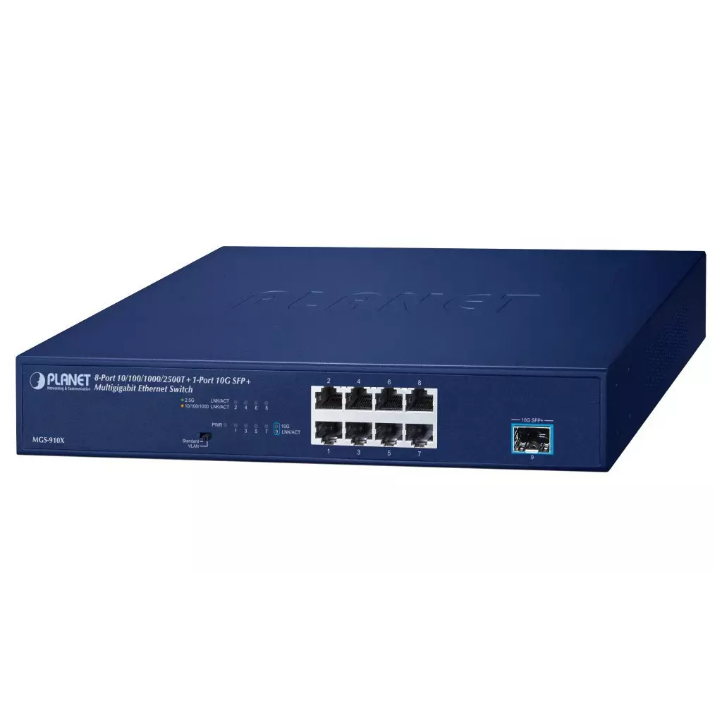 Obrázek produktu Planet switch 8x1Gb/2.5Gb + 1xSFP+ 10Gb, VLAN, fanless