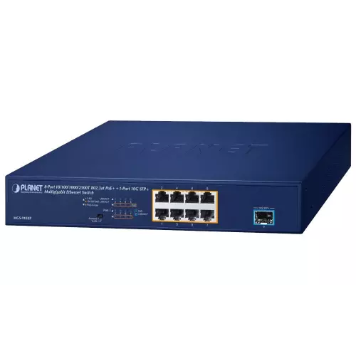 obrázek produktu Planet PoE switch 8x1Gb/2.5Gb + 1xSFP+ 10Gb, VLAN, PoE 802.3at 120W