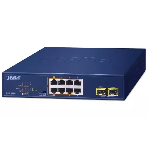 obrázek produktu Planet PoE switch 8x1Gb + 2xSFP 1Gb, PoE 180W, 2x 802.3bt + 4x 802.3at