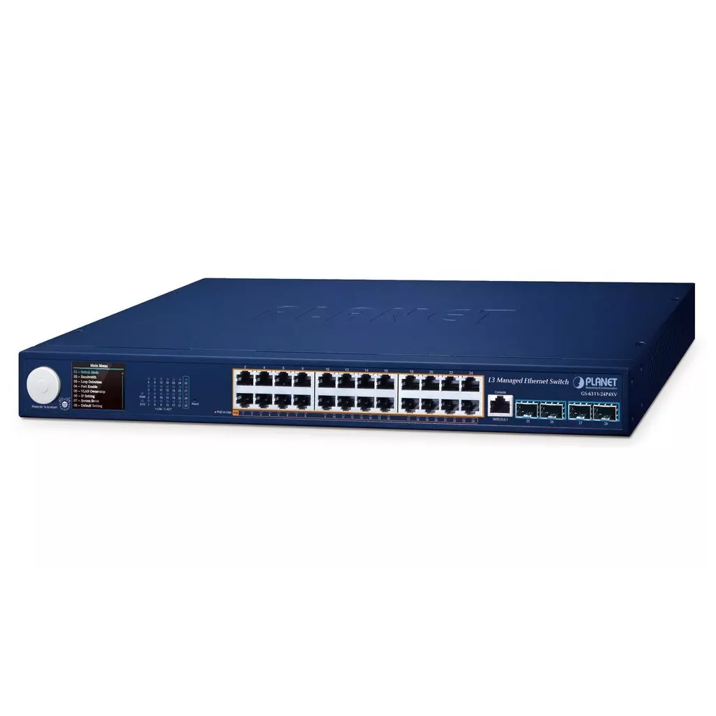 Obrázek produktu Planet GS-6311-24P4XV L3 switch, 24x1Gb, 4x10Gb SFP+, 24x PoE 802.3at 370W, 0~50°C , QoS, Smart LCD