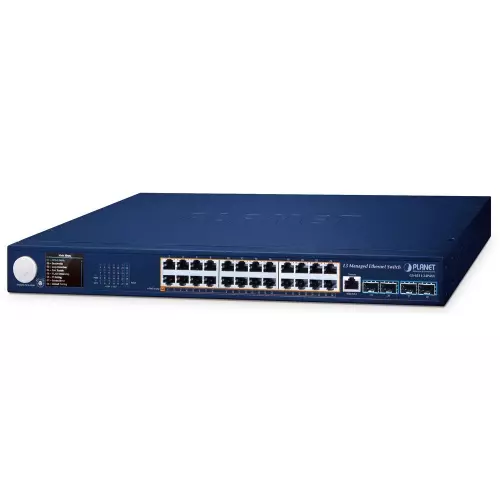 obrázek produktu Planet GS-6311-24P4XV L3 switch, 24x1Gb, 4x10Gb SFP+, 24x PoE 802.3at 370W, 0~50°C , QoS, Smart LCD