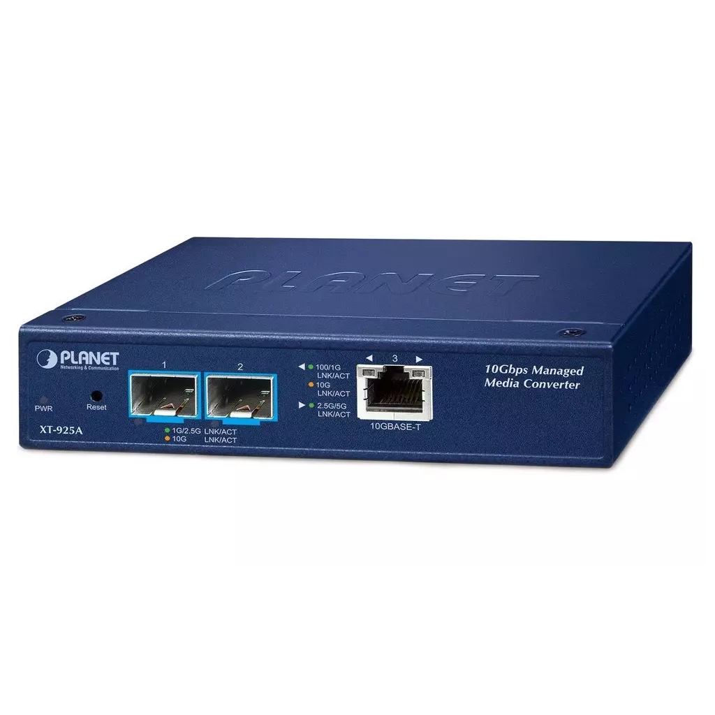 Obrázek produktu Planet XT-925A průmyslový konvertor, 1x10GBase-T - 2x10GBase-X SFP+, 0~50°C, DIN