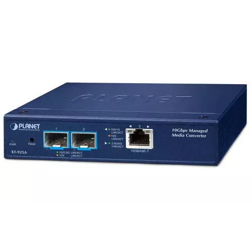 obrázek produktu Planet XT-925A průmyslový konvertor, 1x10GBase-T - 2x10GBase-X SFP+, 0~50°C, DIN