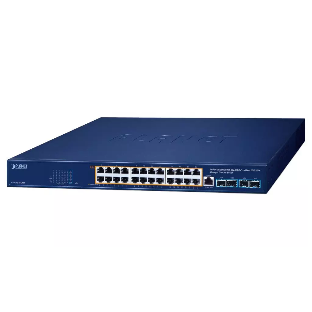 Obrázek produktu Planet GS-4210-24UP4X L2/L4 switch, 24x1Gb, 4x10Gb SFP+, 24x PoE++ 802.3bt 720W, NMS, QoS