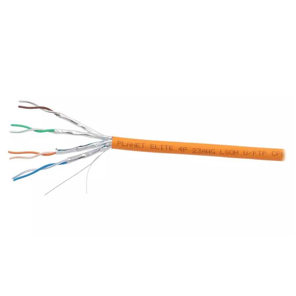 Obrázek produktu PLANET Elite kabel FTP, drát, Cat 6A, 4p, 500MHz, LS0H, stíněný každý pár, oranžový, balení 500m, B2ca-s1a,d1,a1
