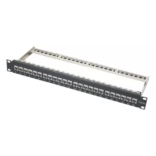 obrázek produktu XtendLan Patch panel 19", 24 portů s vyjmutelnými keystone Cat6a, stíněný