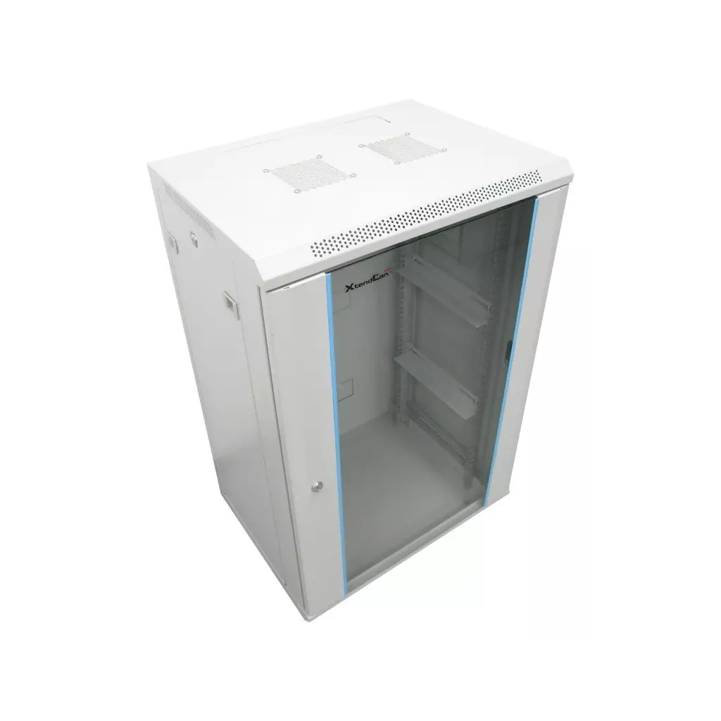 Obrázek produktu XtendLan 15U/600x450, na zeď, jednodílný, rozložený, skleněné dveře, šedý