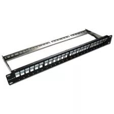 obrázek produktu XtendLan Patch panel 19", 24 portů, neosazený, stíněný, černý, ,CAT5e,6,6A,7, vyvazovák