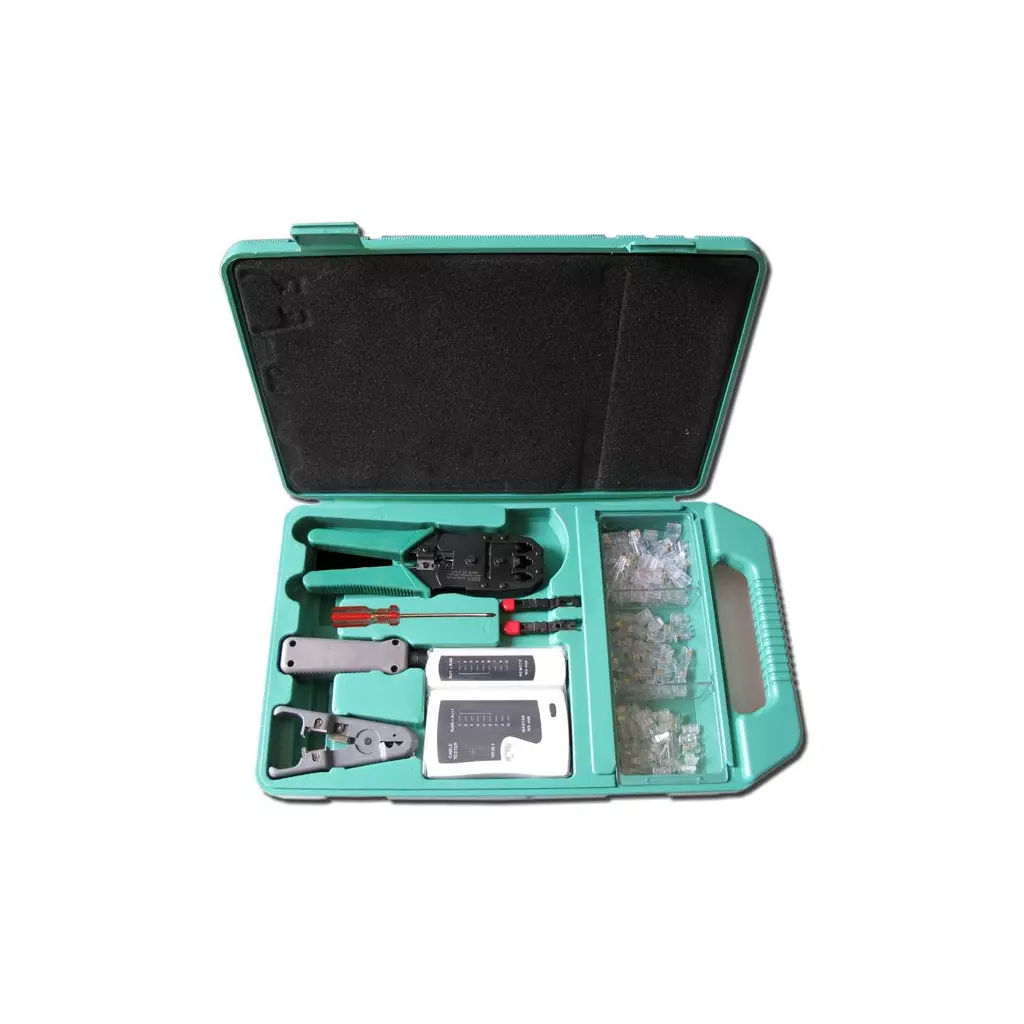 Obrázek produktu XtendLan Kit LAN - krimp kleště, ořezávač, narážeč, tester, konektory - pro RJ-11/12/45 a rozvodné panely