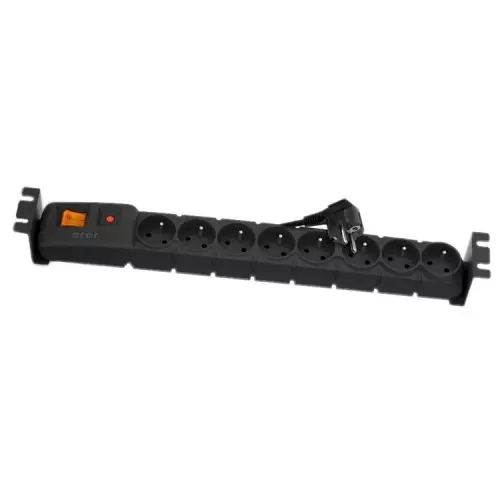 obrázek produktu ACAR 19'' rozvodný panel 8x 230V, ČSN, kabel 3m, přepěťová ochrana, vč. montážních držáků do racku