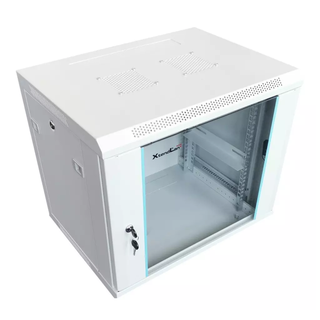 Obrázek produktu XtendLan 12U/600x450, na zeď, jednodílný, rozložený, skleněné dveře, šedý