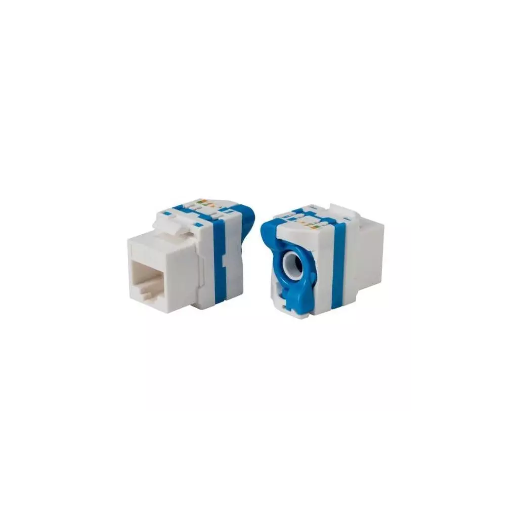 Obrázek produktu XtendLan Keystone jack RJ45, CAT5e, UTP, uzavíratelný se zámkem, instalace bez nástrojů, bílý s barevným pruhem