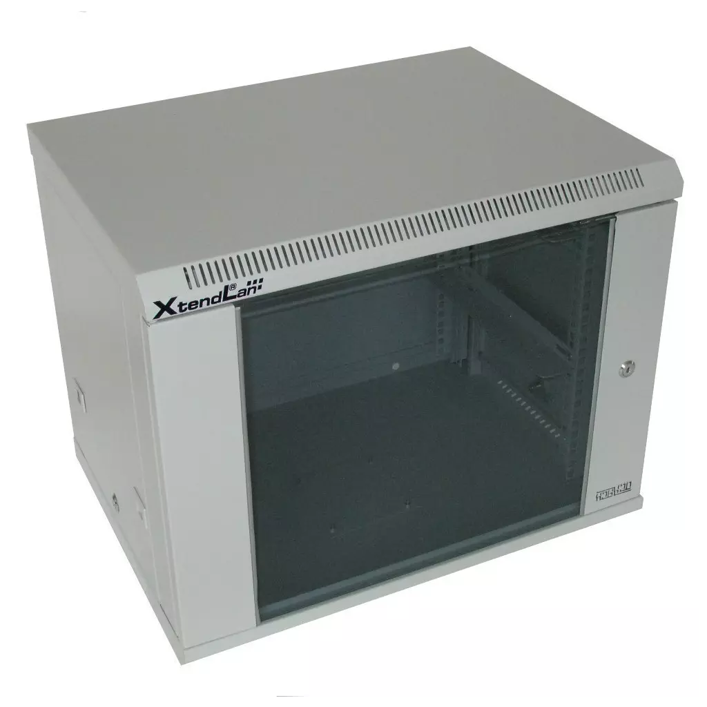 Obrázek produktu XtendLan 9U/600x450, na zeď, jednodílný, skleněné dveře, šedý