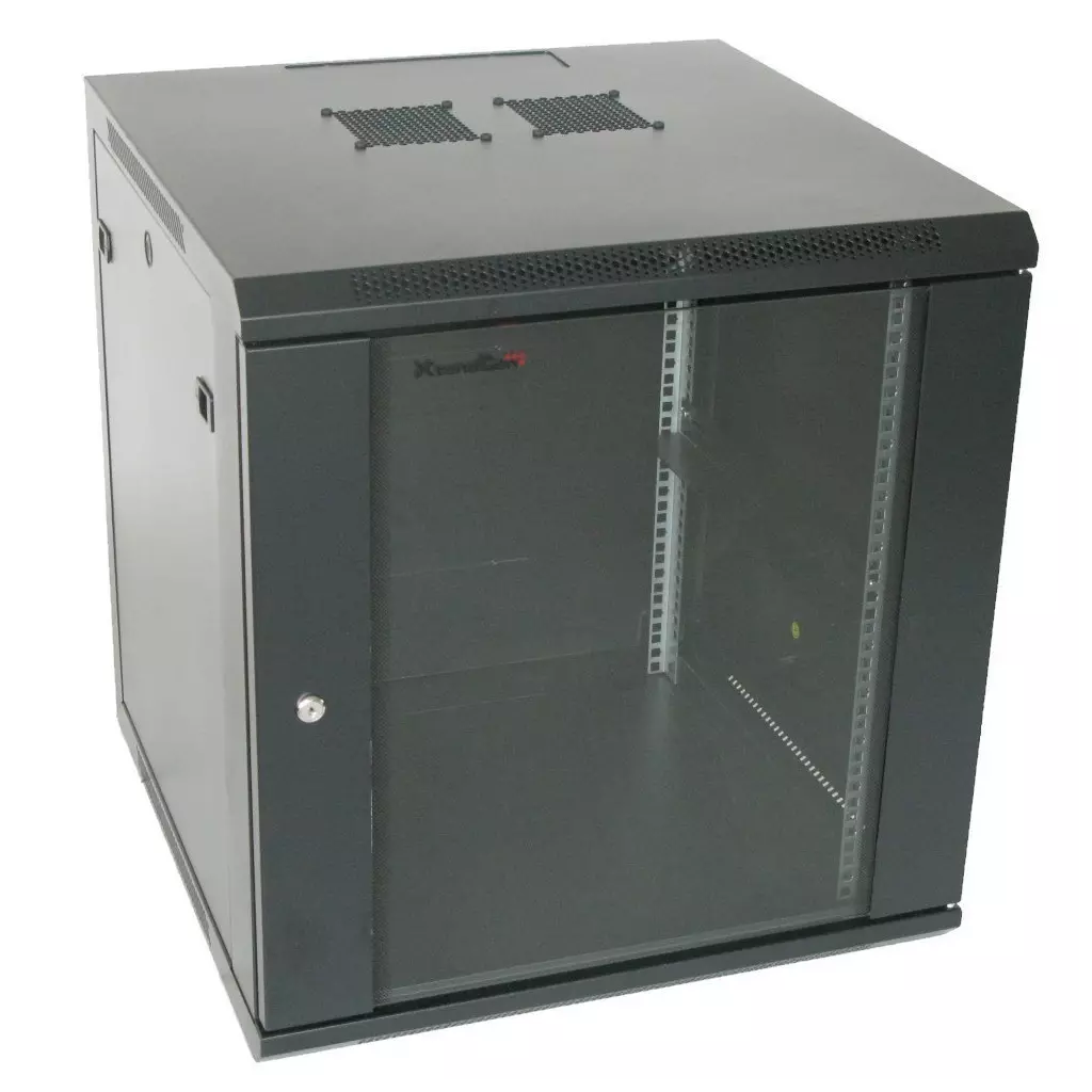 Obrázek produktu XtendLan 15U/600x600, na zeď, jednodílný, rozložený, skleněné dveře, černý