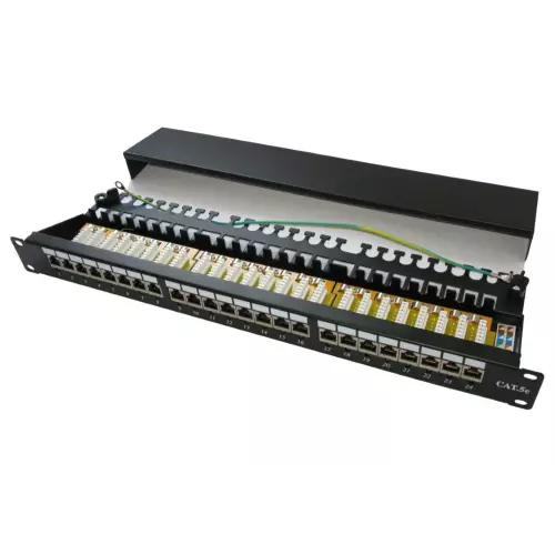 obrázek produktu XtendLan Patch panel 19", 24 portů, stíněný, Cat5e, dual, 2xAu, s LED vyhledáváním