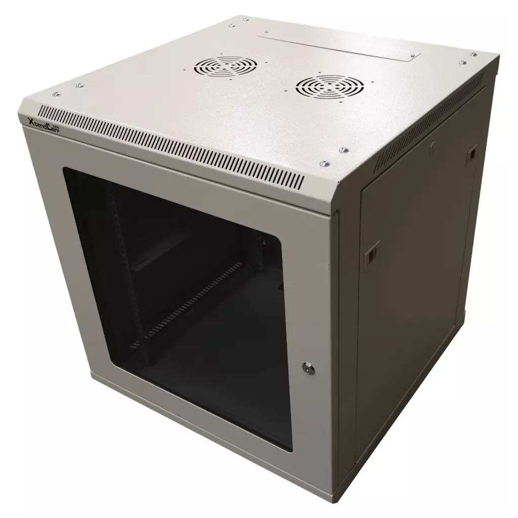 Obrázek produktu XtendLan 12U/600x600, na zeď, jednodílný, rozložený, skleněné dveře, šedý